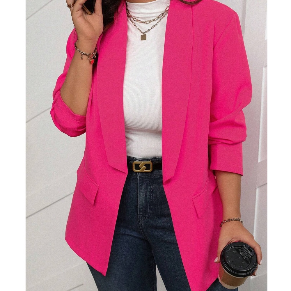 Plus Classic Solid Open Front Jacket Blazer - Picture 3 of 6